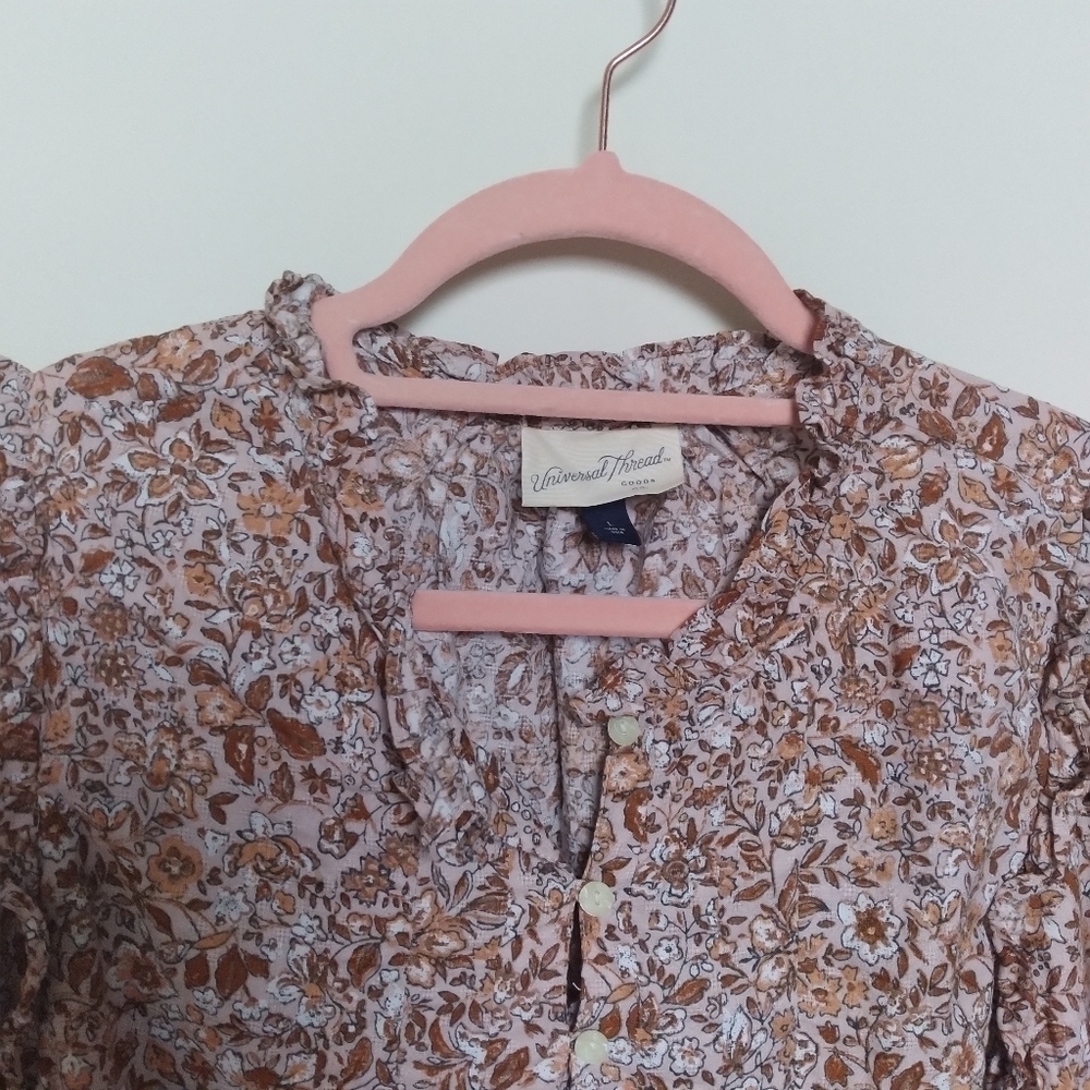 Universal Thread Floral Calico Ruffled Prairie Style Popover Blouse Size Large - Picture 8 of 8
